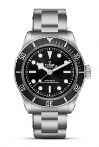 A monochromatic stainless steel TUDOR Black Bay watch, available at La Différence Time Centre.