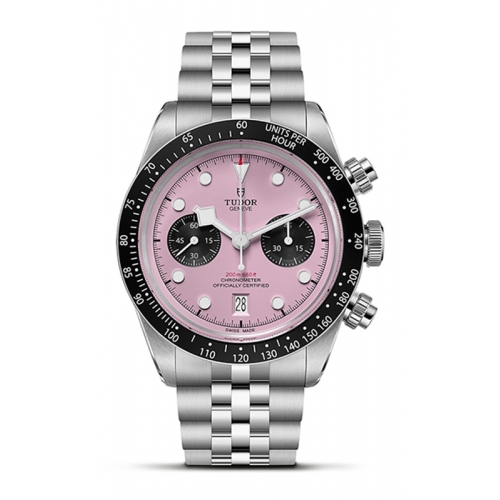 tudor black bay chrono pink dial watch